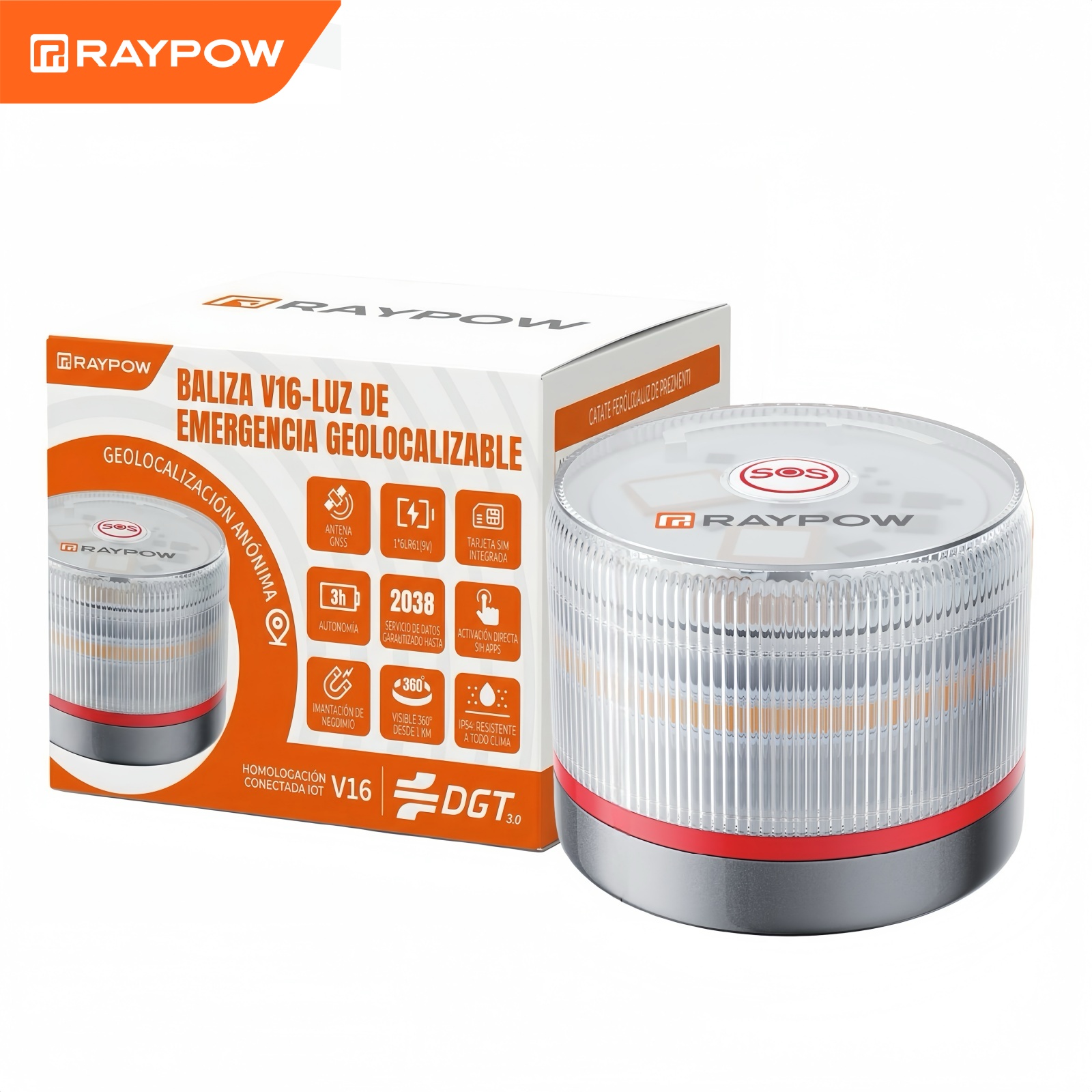 RAYPOW Baliza V16 Homologada DGT con Geolocalización IoT Luz Emergencia Coche Visible 1 km 360° Datos Incluidos hasta 2038 Sustituto Oficial Triángulos IP54 Resistente Agua y Polvo - Image 2