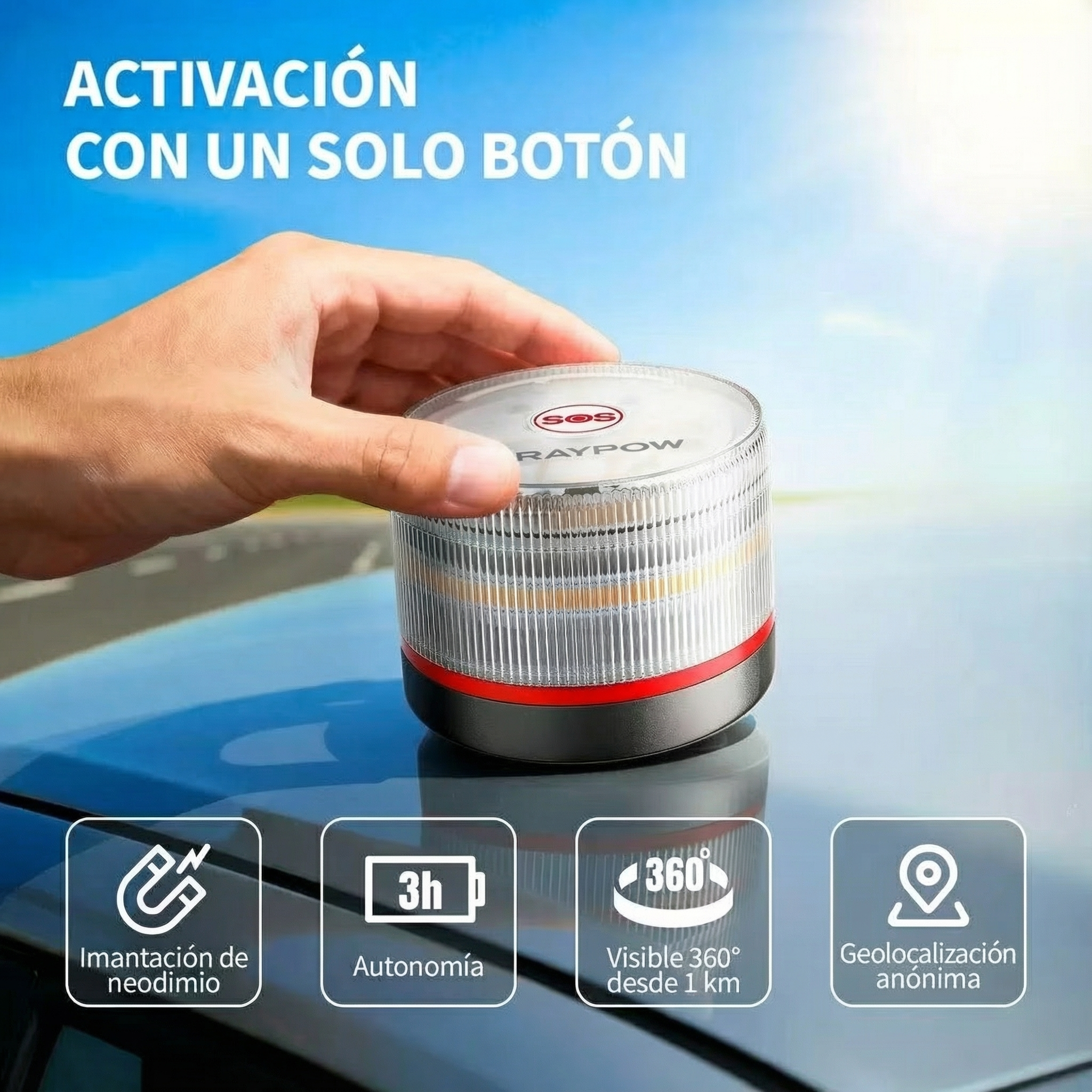 RAYPOW Baliza V16 Homologada DGT con Geolocalización IoT Luz Emergencia Coche Visible 1 km 360° Datos Incluidos hasta 2038 Sustituto Oficial Triángulos IP54 Resistente Agua y Polvo - Image 5