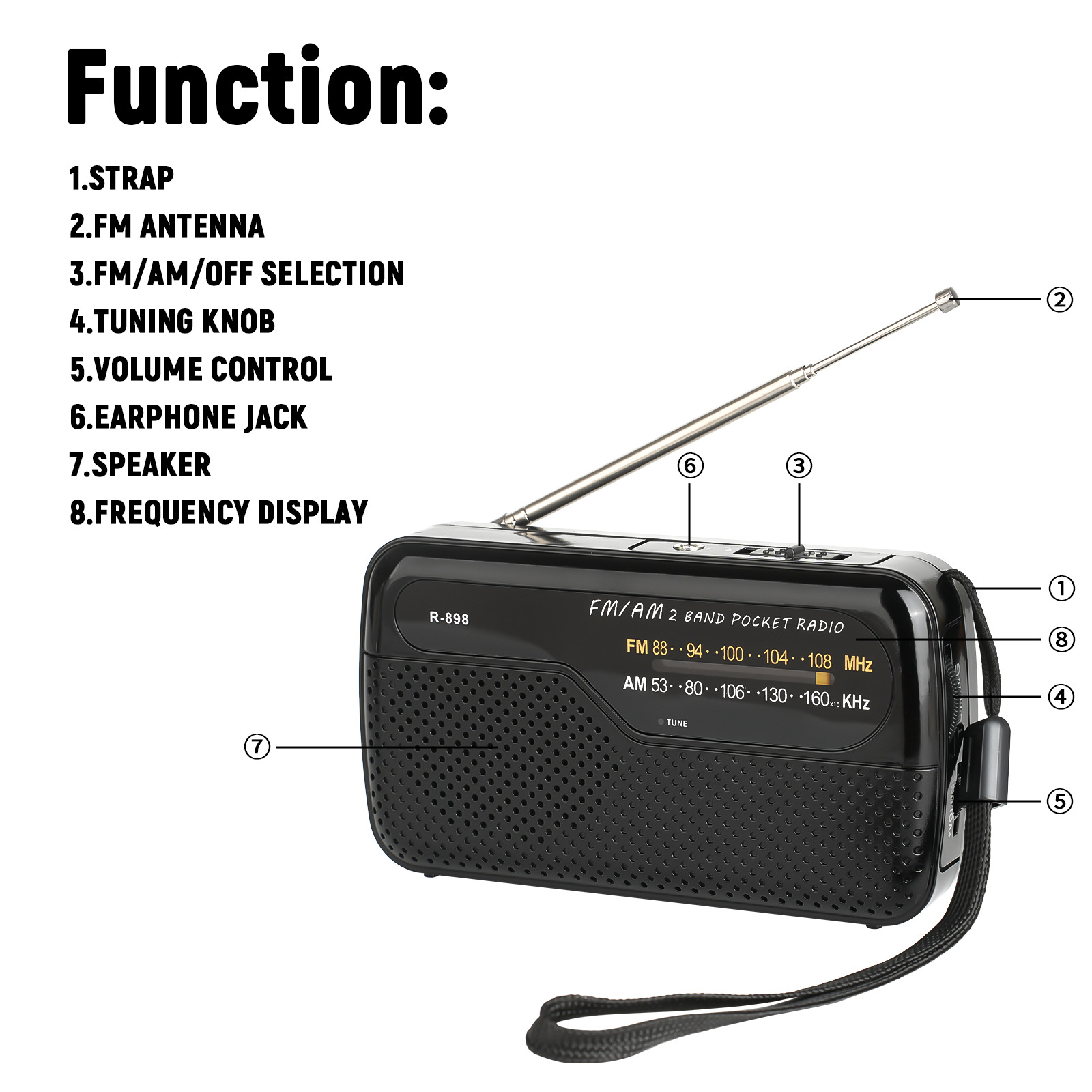 Radio de Portátil, Radios de Transistor Am FM Bolsillo Portátil Funciona con 2 Pilas AA, Radio de Pequeña de Bolsillo Viaje FM,Altavoz Fuerte,Uso en Interiores, Exteriores. - Imagen 7