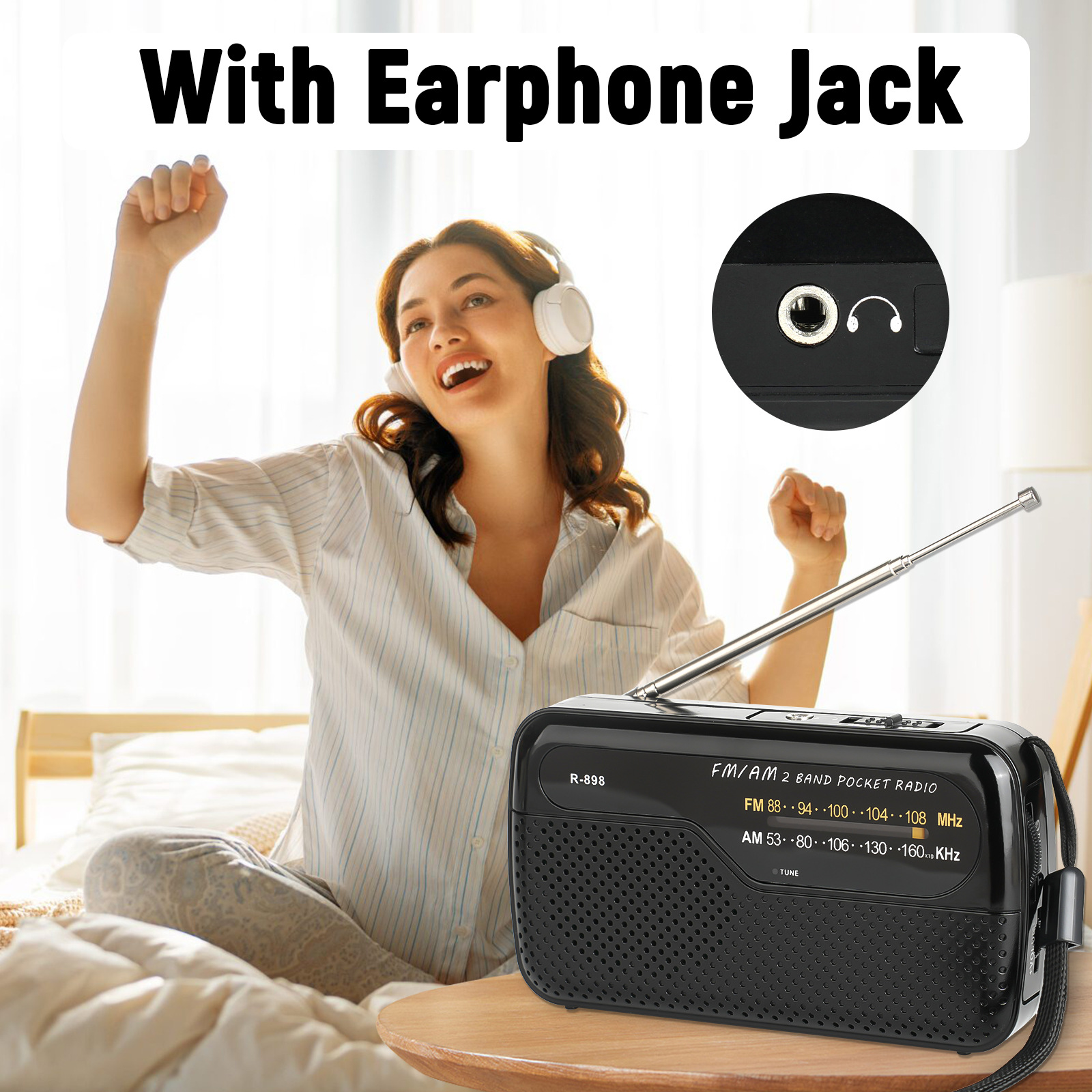 Radio de Portátil, Radios de Transistor Am FM Bolsillo Portátil Funciona con 2 Pilas AA, Radio de Pequeña de Bolsillo Viaje FM,Altavoz Fuerte,Uso en Interiores, Exteriores. - Imagen 6